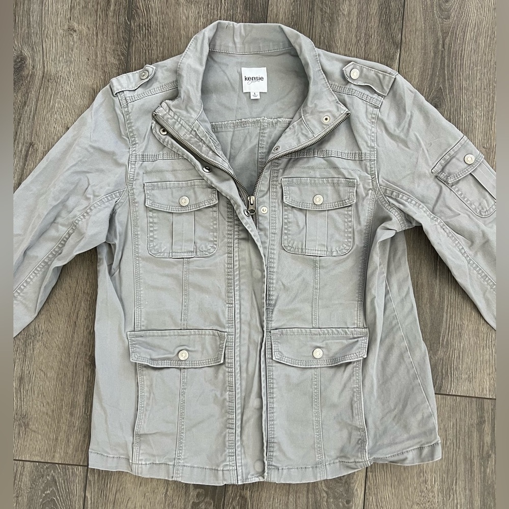 Kensie Jeans Military Utility Jacket Womens Size L Cargo Pockets Zip Front - Picture 2 of 14